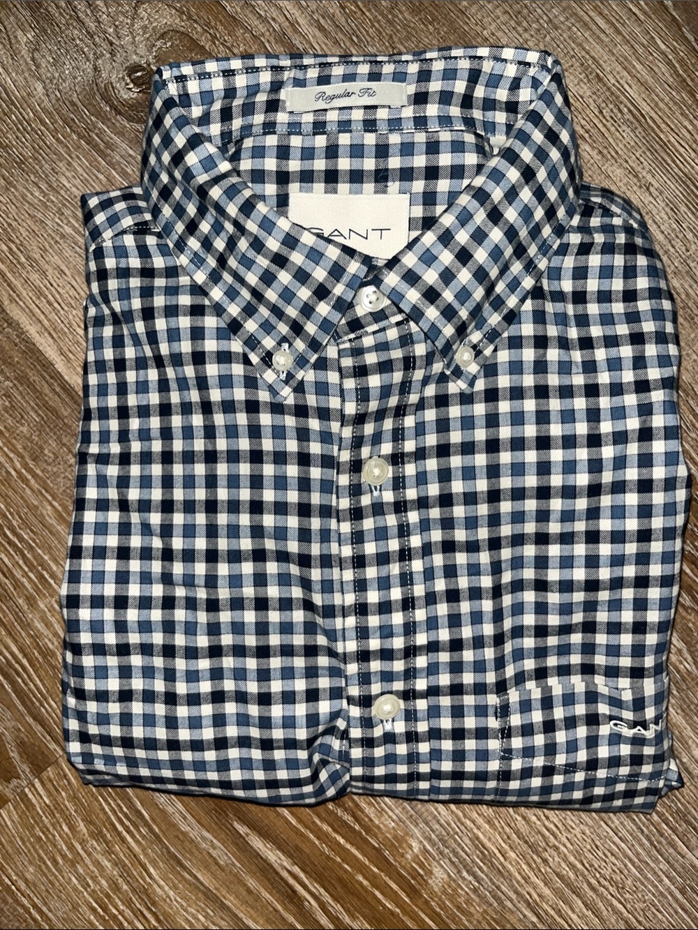Gant Men’s poplin 100% cotton Navy and White Gingham Button-Down Shirt nwot